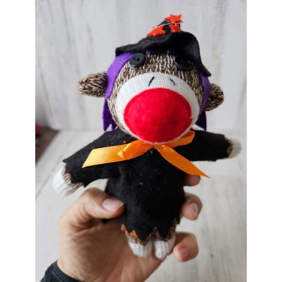 Pier 1 witch sock monkey Halloween ornament decor rare stuffed - Picture 8 of 9